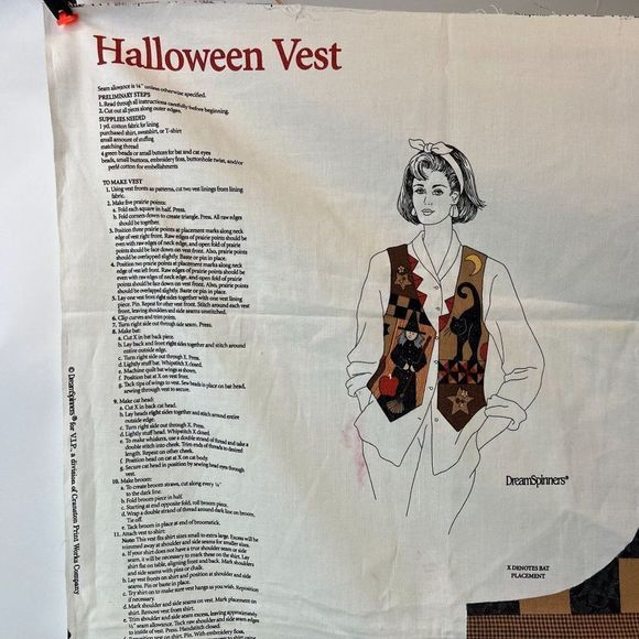 Vtg Dreamspinners Halloween Vest Design Instructions Template Fabric Pattern - Picture 2 of 7